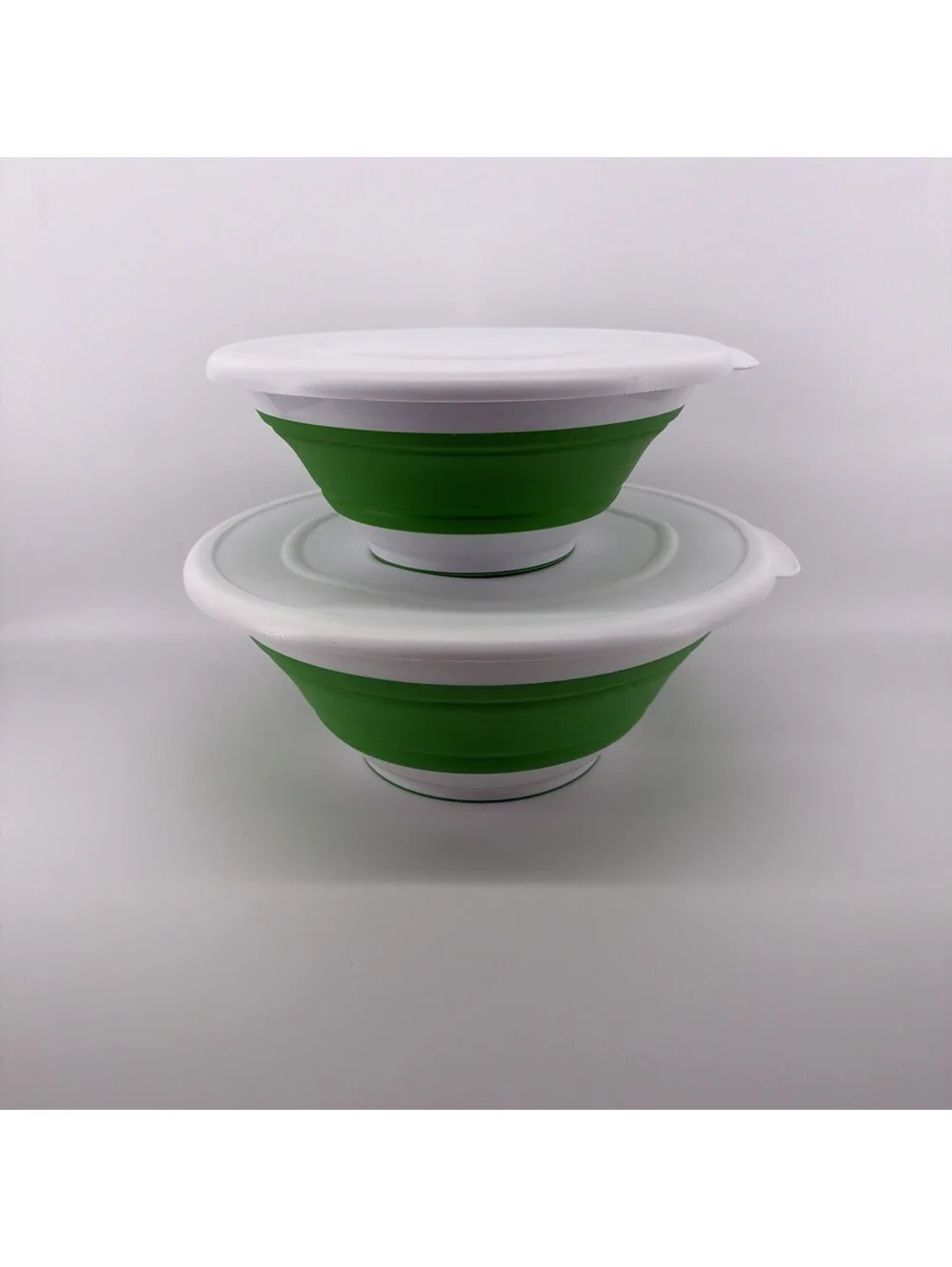 Pampered Chef Collapsible Serving Bowl 4 & 2 Qt Silicone Green White Lid